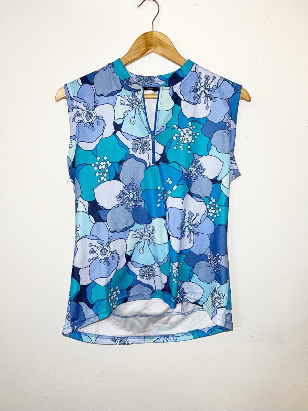 Canari Blue Floral Quarter Zip Sleeveless Cycling Tank